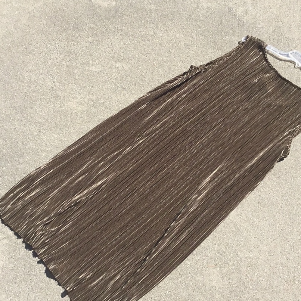 NWT Beach Swim Cover Up Wrinkle free Vaca Bronze Metallic Accordion Pleat Dress - Picture 4 of 16